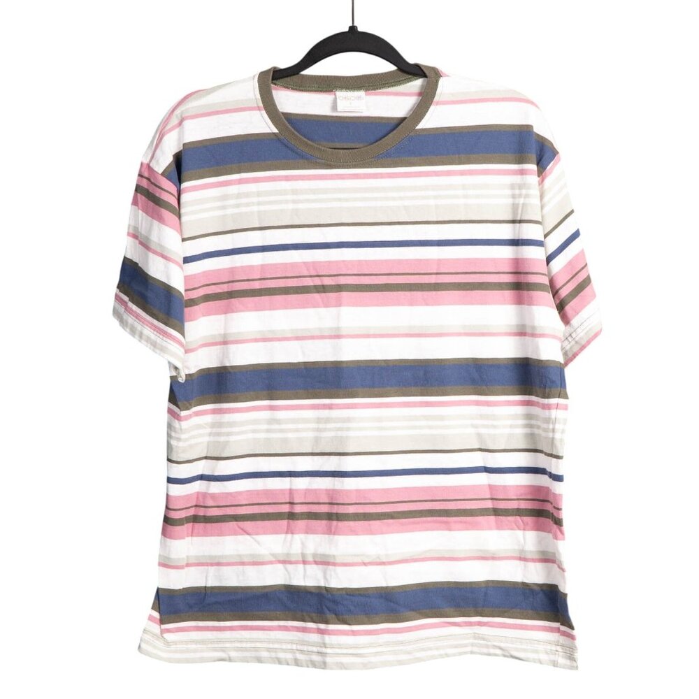 Cherokee Striped Shirt L Womens 90s Y2K Ringer Green Blue Pink Short Sleeve USA